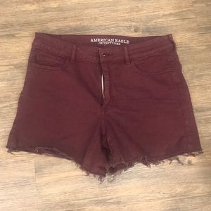 Hi Rise Burgundy Denim Shorts